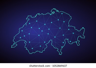 Map of Switzerland. Wire frame 3D mesh polygonal network line, design sphere, dot and structure. communications map of Switzerland. Vector Illustration EPS10.
