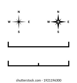 Map symbol. Black direction compass and scale bar.
