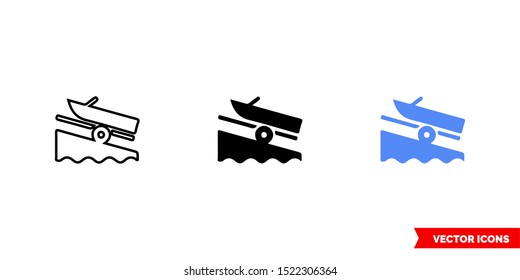 Map symbol boat launch icon of 3 types: color, black and white, outline. Isolated vector sign symbol.
