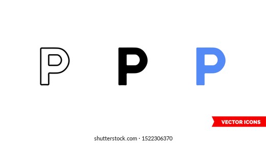 Map symbol car park icon of 3 types: color, black and white, outline. Isolated vector sign symbol.
