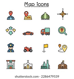 Map  Symbol color line icon set