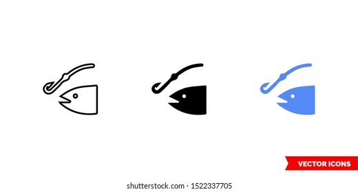 Map symbol fishing icon of 3 types: color, black and white, outline. Isolated vector sign symbol.
