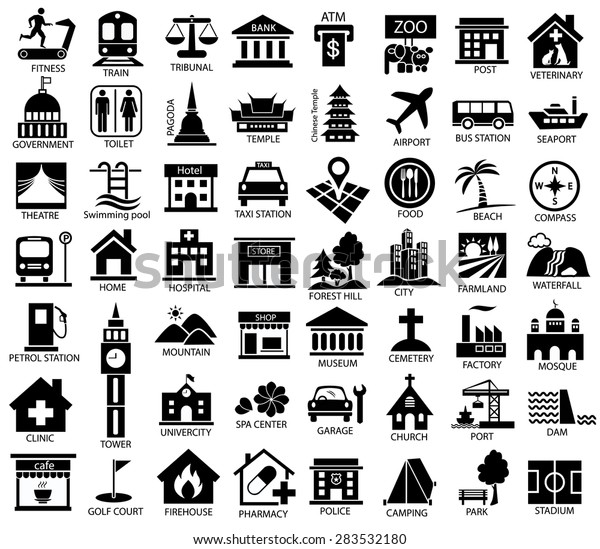 City Symbol On A Map Map Symbol Icon Set Place Government Stock Vector (Royalty Free) 283532180  | Shutterstock