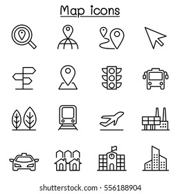 Map & Symbol icon set in thin line style