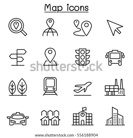 Map & Symbol icon set in thin line style