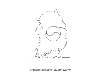 Un mapa y símbolo de Corea. Dibujo de una sola línea del día de la liberación nacional de Corea