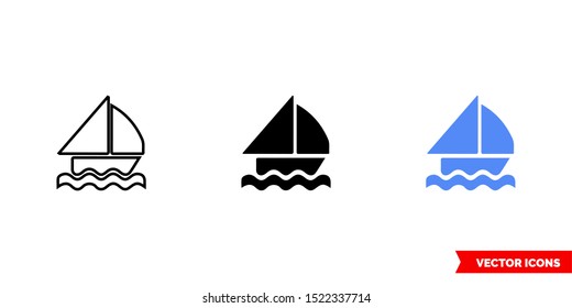 Map symbol sailing icon of 3 types: color, black and white, outline. Isolated vector sign symbol.
