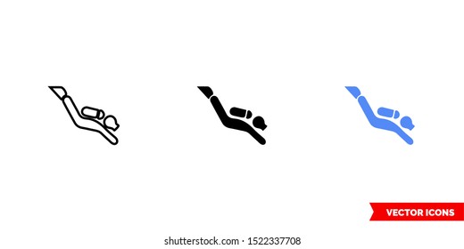 Map symbol scuba diving icon of 3 types: color, black and white, outline. Isolated vector sign symbol.
