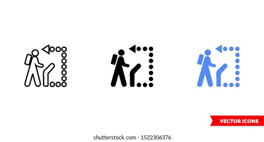 Map symbol self-guiding trail icon of 3 types: color, black and white, outline. Isolated vector sign symbol.
