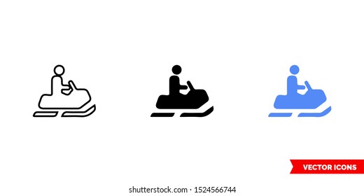 Map symbol snowmobile trail icon of 3 types: color, black and white, outline. Isolated vector sign symbol.
