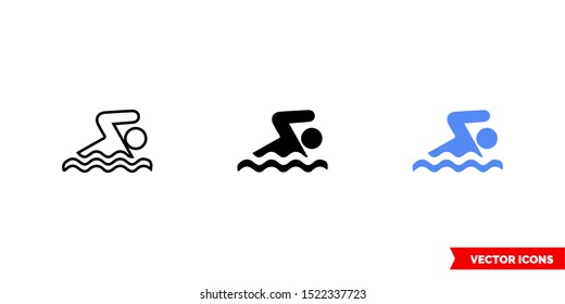 Map symbol swimming icon of 3 types: color, black and white, outline. Isolated vector sign symbol.
