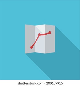 Map symbol. Vector illustration of flat color icon with long shadow.  