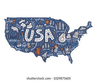 The map with the symbols of USAvector illustration. 