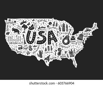 The map with the symbols of USAvector illustration. 