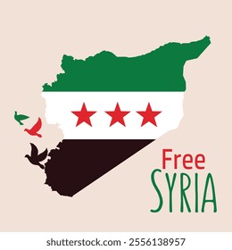 A map of Syria featuring the Revolution Flag, symbolizing hope and freedom for the Syrian people