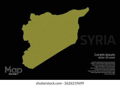 Map of Syria featuring yellow geographic lines, isolated on a black background. Perfect for various design projects