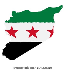 Map of Syria with Flag. Hand Painted with Brush. Vector Illustration. 