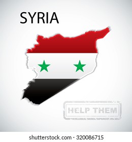 Map of Syria with flag - vector illustration