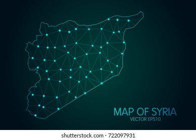 Map of Syria - With glowing point and lines scales on the dark gradient background, 3D mesh polygonal network connections.Vector illustration eps 10.