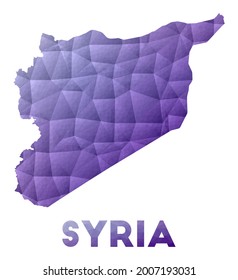 Map of Syria. Low poly illustration of the country. Purple geometric design. Polygonal vector illustration.