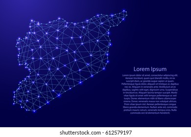 Map of Syria from polygonal blue lines and glowing stars vector illustration