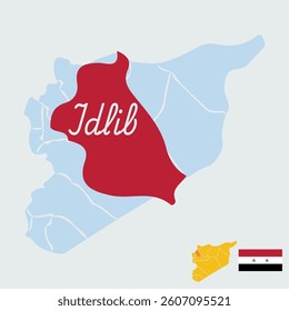 Map of Syria .Province idlib .with flag.Vector design . 