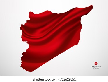 Map of Syria with red fabric draping background in vector.