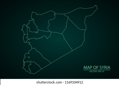 Map of Syria,Green map on dark background of map of Syria symbol for your web site design map. Vector illustration eps 10.