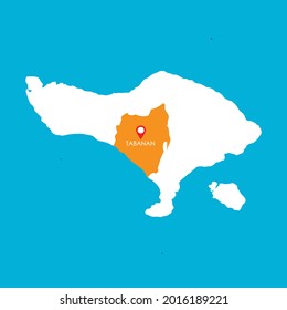 Mapa de la Regencia Tabanan en Bali, Indonesia con icono de ubicación