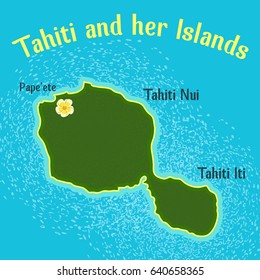Map of Tahiti and her Islands. Elements of this image furnished by NASA