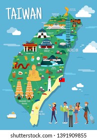 Map Of Taiwan Attractions Vector And Illustration.