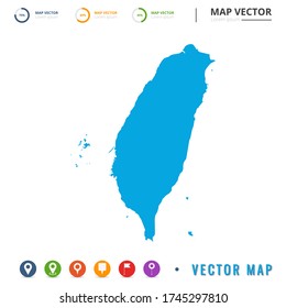 Map of Taiwan blue and set pin icon.