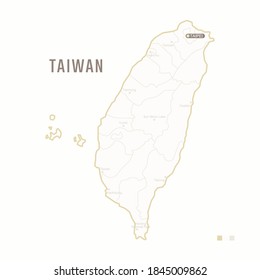 Mapa de Taiwán con frontera, ciudades y la capital Taipei. Cada ciudad tiene por separado para su diseño. Ilustración vectorial
