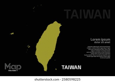 Map of Taiwan featuring yellow geographic lines, isolated on a black background. Perfect for various design projects.