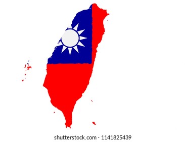 Map of Taiwan with Flag. Hand Painted with Brush. Vector Illustration. 