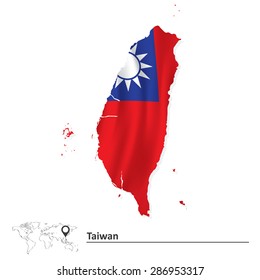 Map of Taiwan with flag - vector illustration