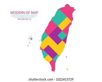 Map of Taiwan - Modern Geometric dots and lines background, colorful carving art - blue, yellow and violet. Vector illustration eps 10.