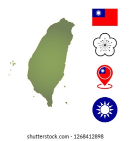 Map of Taiwan with national symbol icons