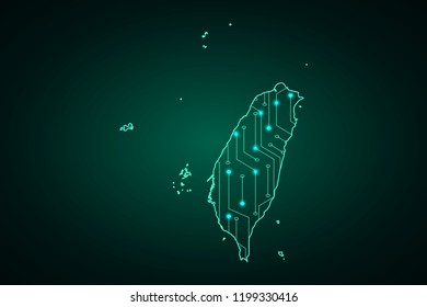 Map of Taiwan, network line, design sphere, dot and structure on dark background with Map Taiwan, Circuit board. Vector illustration. Eps 10