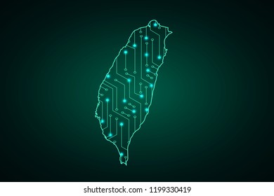 Map of Taiwan, network line, design sphere, dot and structure on dark background with Map Taiwan, Circuit board. Vector illustration. Eps 10
