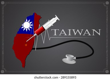 Map of Taiwan with Stethoscope and syringe.