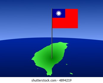 map of Taiwan and their flag on pole illustration
