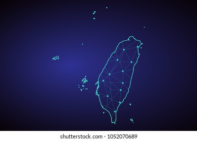 Map of Taiwan. Wire frame 3D mesh polygonal network line, design sphere, dot and structure. communications map of Taiwan. Vector Illustration EPS10.