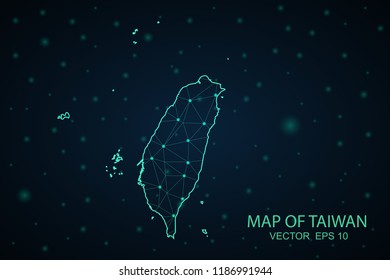 Map Taiwan. Wire Frame 3D mesh polygonal network line, design sphere,Taiwan map on dark background. Vector illustration eps 10.