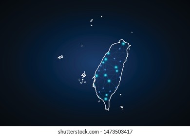 Map of Taiwan. Wire frame 3D mesh polygonal network line, design sphere, dot and structure. communications map of Taiwan. Vector Illustration EPS10.