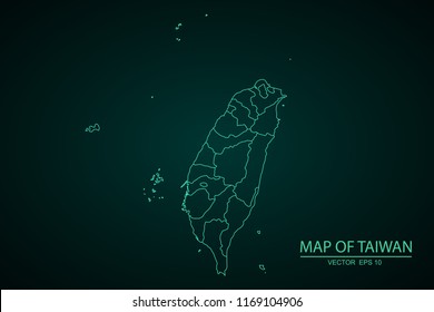 Map of Taiwan,Green map on dark background of map of Taiwan symbol for your web site design map. Vector illustration eps 10.