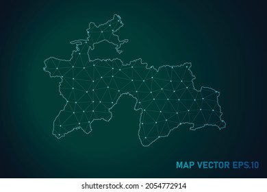 Map of tajikistan - Abstract mash line and point scales on dark gradient background. Wire Frame 3D mesh polygonal network line, design sphere, dot and structure. Vector illustration eps 10.