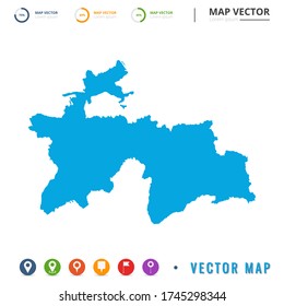 Map of Tajikistan blue and set pin icon.