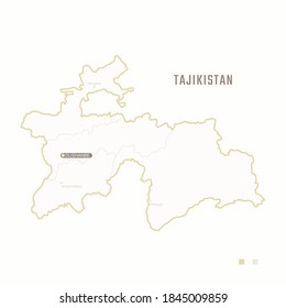 Map of Tajikistan with border, cities and capital Dushanbe. Each city has separately for your design. Vector Illustration