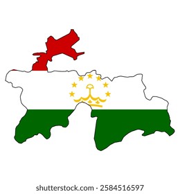 Map of Tajikistan with flag colors in it.